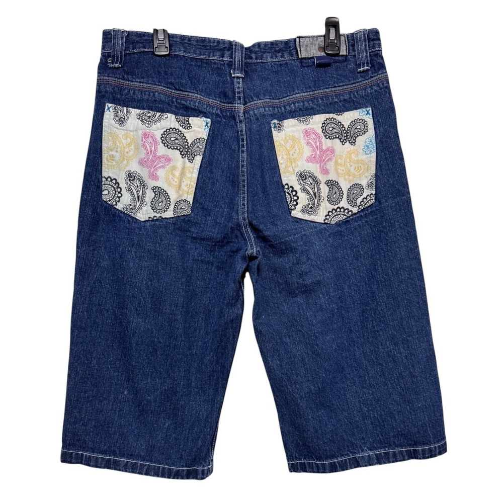 4FATHERZ Y2K Baggy Skater Denim Shorts Mens Siz 36 Dark Wash‎ Streetwear Grunge